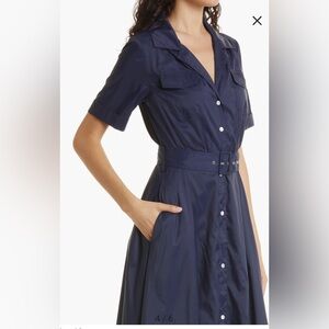 STAUD MILLIE shirt dress in navy. Size 2